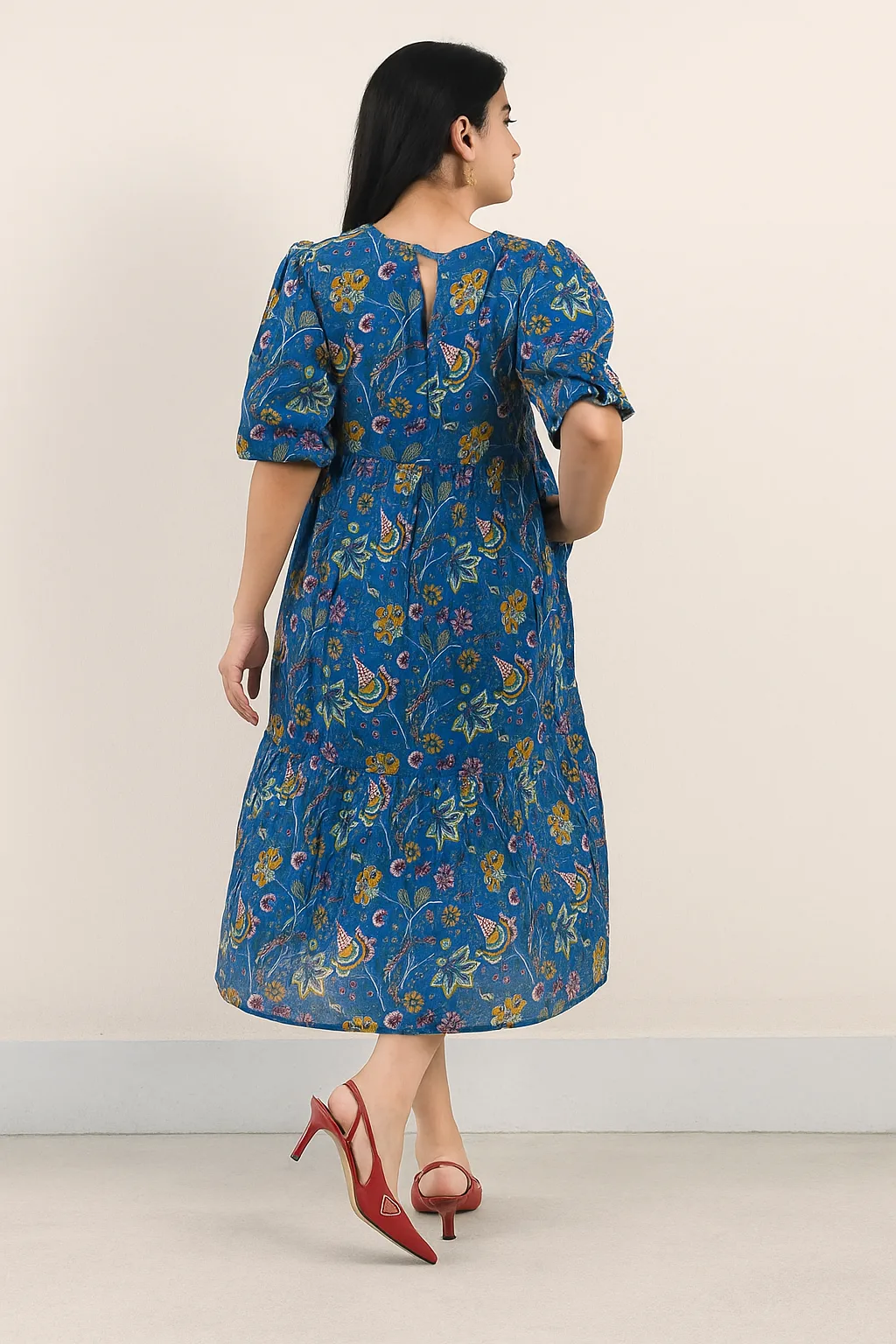 Women's Sage Blue Rayon cotton volie Dress with Pockets view 2